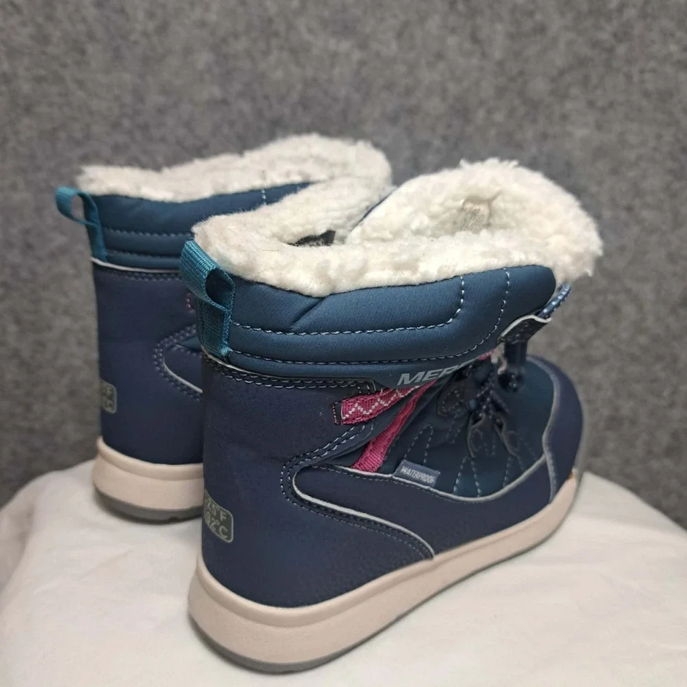 Merrell Waterproof Snow Boots Youth 13M Crush 3.0 Blue Lace Up Faux Fur MK166125